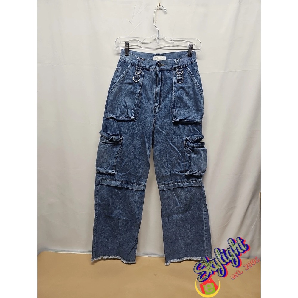 Valencia Hip Hop Streetwear Barrel Leg Baggy Cargo Jeans Raw Hem‎ Size S 26 x 28